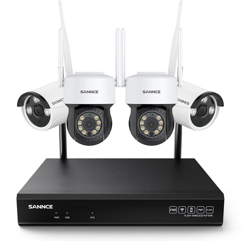 10 Canaux 5MP PT Système de Caméra Sécurité Sans Fil, 2 PT Caméra & 2 bullet Caméra, NVR 8MP, caméras IP 5MP WiFi Pan&Tilt, Audio Bidirectionnel, Étanche IP66, Détection Intelligente de l'IA Humaine, Compatible Avec Alexa