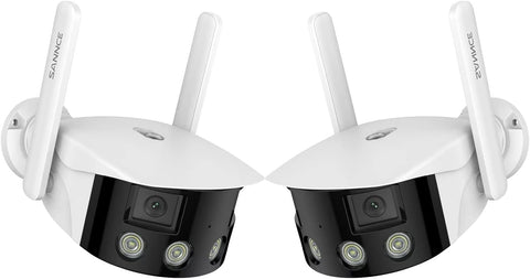 Certifié remis à neuf Caméra de Sécurité Extérieure Panoramique WiFi - Double Objectif, 2K 4MP, 180°, Vision Nocturne Couleur, Compatible Alexa & Google