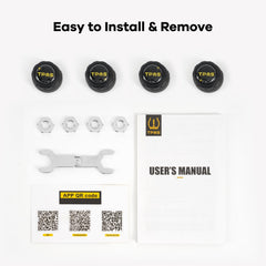 Système de surveillance de la pression des pneus (TPMS), Bluetooth 5.0, 5 modes d’alarme, 4 capteurs TPMS externes, compatible iOS et Android, détection en temps réel de la pression et de la température, facile à installer.