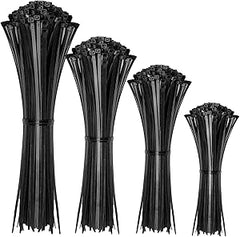 Câble de zip-ties, lot de 100 en noir de différentes tailles (12/8/6/4 pouces), nylon auto-bloquant pour la gestion des câbles multifonction, attaches en plastique pour câbles pour maison, bureau, jardin, atelier.