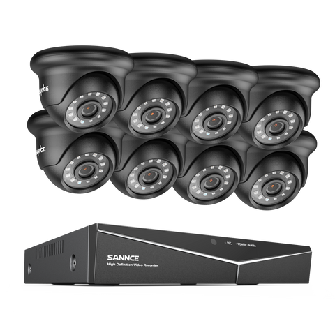 Certifié remis à neuf Système de caméra de sécurité 1080P 8 canaux - DVR hybride 5-en-1, vision nocturne 100 pieds, détection de mouvement, extérieur, étanche