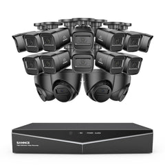 1080p 16 canaux Système de sécurité câblé extérieur avec 16 caméras, détection intelligente de mouvement, vision nocturne infrarouge jusqu'à 100 pieds, résistant aux intempéries IP67