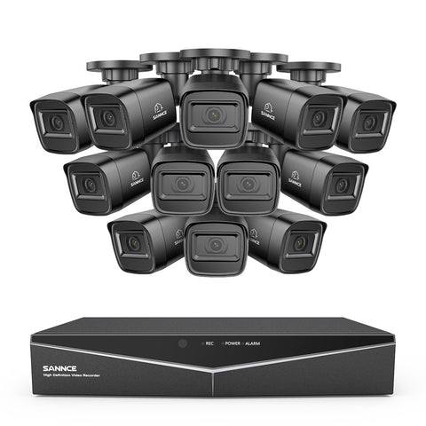 1080p 16 canaux Système de sécurité câblé extérieur avec 12 caméras, détection intelligente de mouvement, vision nocturne infrarouge jusqu'à 100 pieds, résistant aux intempéries IP67