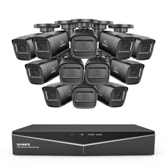 1080p 16 canaux Système de sécurité câblé extérieur avec 12 caméras, détection intelligente de mouvement, vision nocturne infrarouge jusqu'à 100 pieds, résistant aux intempéries IP67