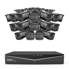1080p 16 canaux Système de sécurité câblé extérieur avec 16 caméras, détection intelligente de mouvement, vision nocturne infrarouge jusqu'à 100 pieds, résistant aux intempéries IP67