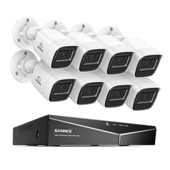 1080p 16 canaux Système de sécurité câblé extérieur avec 8 caméras, détection intelligente de mouvement, vision nocturne infrarouge jusqu'à 100 pieds, résistant aux intempéries IP67