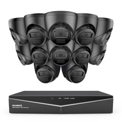 1080p 16 canaux Système de sécurité câblé extérieur avec 12 caméras, détection intelligente de mouvement, vision nocturne infrarouge jusqu'à 100 pieds, résistant aux intempéries IP66
