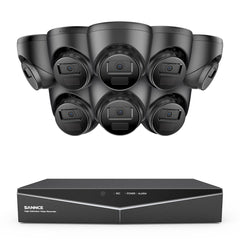 1080p 16 canaux Système de sécurité câblé extérieur avec 8 caméras, détection intelligente de mouvement, vision nocturne infrarouge jusqu'à 100 pieds, résistant aux intempéries IP66