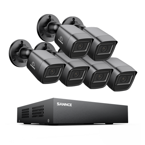 8 Canaux 5MP Système de Caméra de Sécurité Filaire  - DVR Hybride, 6 Caméras Bullet 2MP, Intérieur & Extérieur, Détection Intelligente de Mouvement, Accès à Distance
