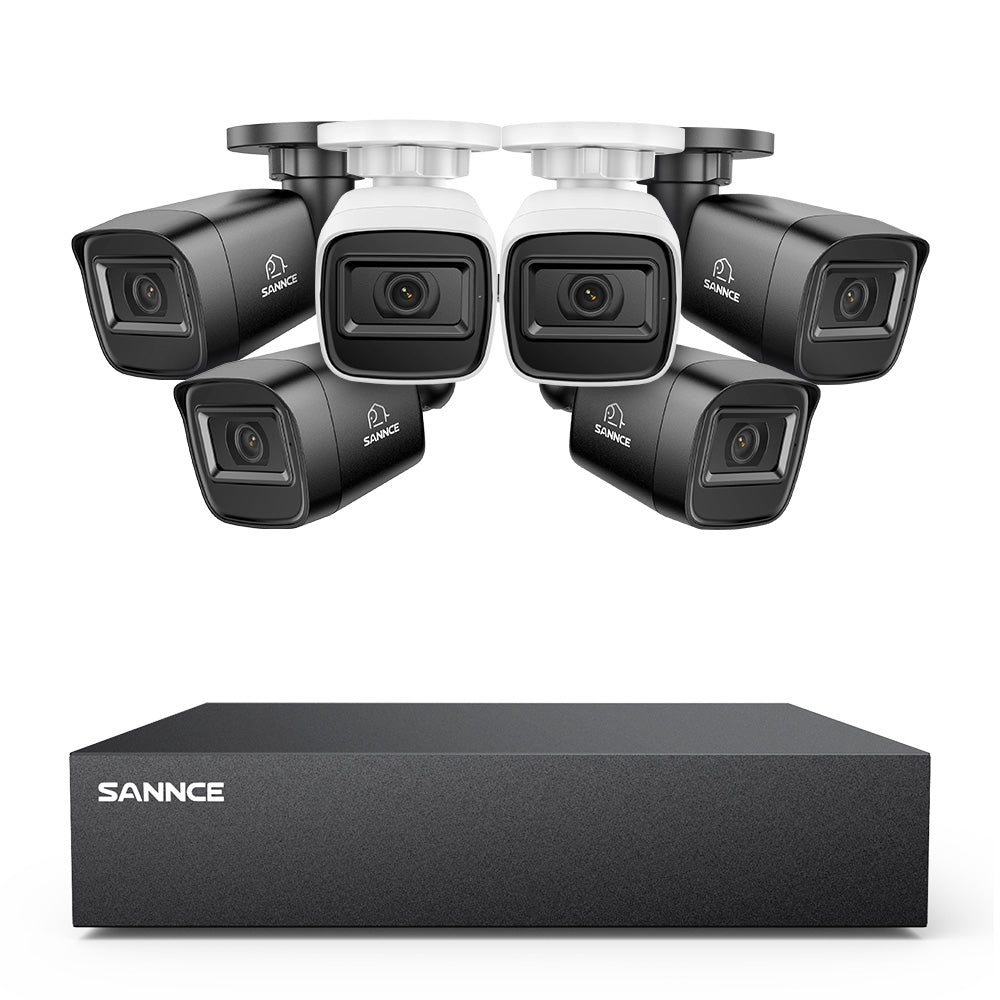 8 Canaux 5MP Système de Caméra de Sécurité Filaire  - DVR Hybride, 6 Caméras Bullet 2MP, Intérieur & Extérieur, Détection Intelligente de Mouvement, Accès à Distance