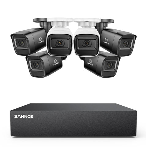 8 Canaux 5MP Système de Caméra de Sécurité Filaire  - DVR Hybride, 6 Caméras Bullet 2MP, Intérieur & Extérieur, Détection Intelligente de Mouvement, Accès à Distance