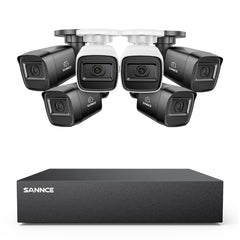 8 Canaux 5MP Système de Caméra de Sécurité Filaire  - DVR Hybride, 6 Caméras Bullet 2MP, Intérieur & Extérieur, Détection Intelligente de Mouvement, Accès à Distance