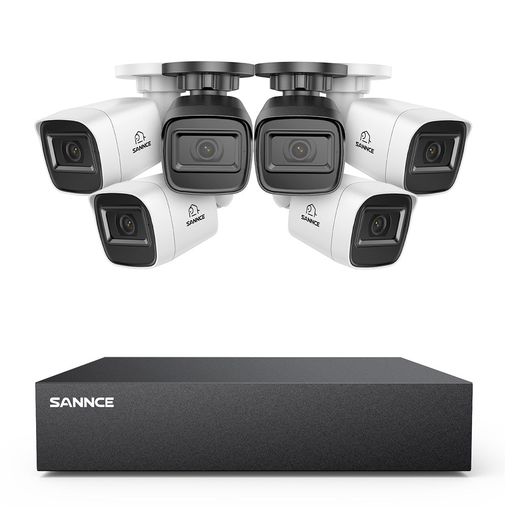 8 Canaux 5MP Système de Caméra de Sécurité Filaire  - DVR Hybride, 6 Caméras Bullet 2MP, Intérieur & Extérieur, Détection Intelligente de Mouvement, Accès à Distance