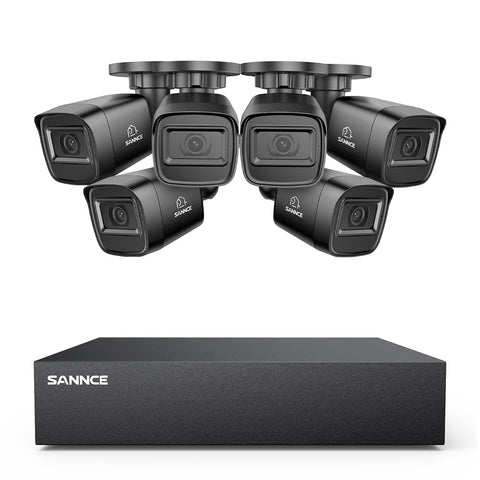8 Canaux 5MP Système de Caméra de Sécurité Filaire  - DVR Hybride, 6 Caméras Bullet 2MP, Intérieur & Extérieur, Détection Intelligente de Mouvement, Accès à Distance