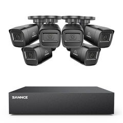 8 Canaux 5MP Système de Caméra de Sécurité Filaire  - DVR Hybride, 6 Caméras Bullet 2MP, Intérieur & Extérieur, Détection Intelligente de Mouvement, Accès à Distance