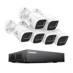 8 Canaux 5MP Système de Caméra de Sécurité Filaire  - DVR Hybride, 6 Caméras Bullet 2MP, Intérieur & Extérieur, Détection Intelligente de Mouvement, Accès à Distance