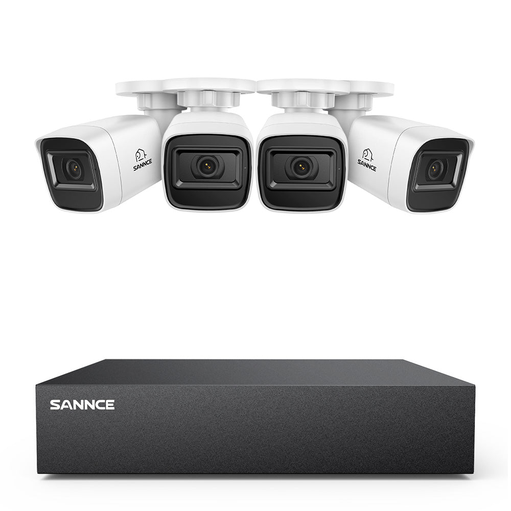 8 Canaux 5MP Système de Caméra de Sécurité Filaire  - DVR Hybride, 4 Caméras Bullet 2MP, Intérieur & Extérieur, Détection Intelligente de Mouvement, Accès à Distance