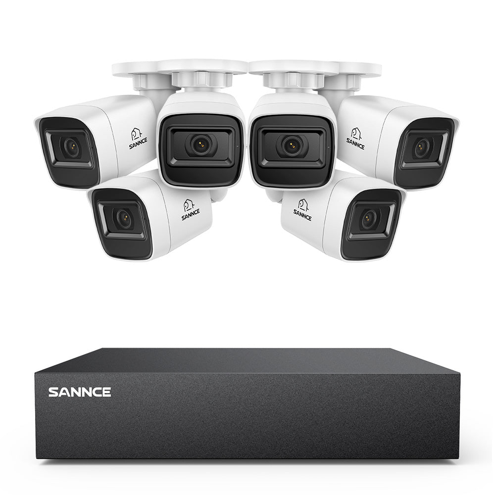 8 Canaux 5MP Système de Caméra de Sécurité Filaire  - DVR Hybride, 6 Caméras Bullet 2MP, Intérieur & Extérieur, Détection Intelligente de Mouvement, Accès à Distance
