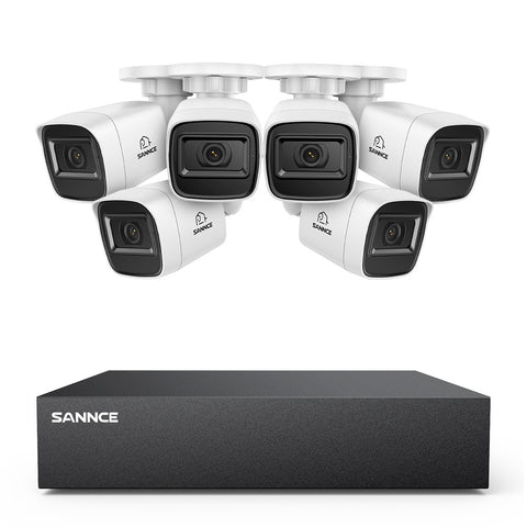 8 Canaux 5MP Système de Caméra de Sécurité Filaire  - DVR Hybride, 6 Caméras Bullet 2MP, Intérieur & Extérieur, Détection Intelligente de Mouvement, Accès à Distance