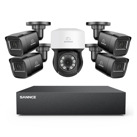 5MP 8 canaux PT Système de caméra de sécurité  - DVR hybride 5 en 1, caméra de vidéosurveillance Pan & Tilt, vision nocturne jusqu'à 100 pieds, détection de mouvement, extérieure, étanche