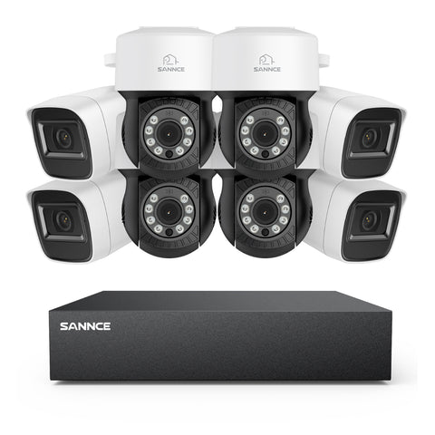 1080P 8 canaux PT Système de caméra de sécurité  - DVR hybride 5 en 1, caméra de vidéosurveillance Pan & Tilt, vision nocturne jusqu'à 100 pieds, détection de mouvement, extérieure, étanche