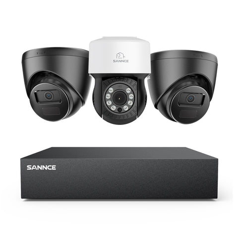 5MP 8 canaux PT Système de caméra de sécurité  - DVR hybride 5 en 1, caméra de vidéosurveillance Pan & Tilt, vision nocturne jusqu'à 100 pieds, détection de mouvement, extérieure, étanche