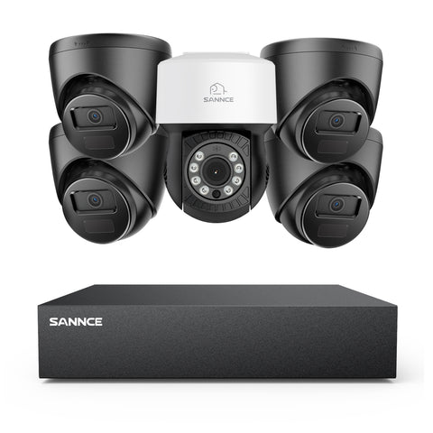 5MP 8 canaux PT Système de caméra de sécurité  - DVR hybride 5 en 1, caméra de vidéosurveillance Pan & Tilt, vision nocturne jusqu'à 100 pieds, détection de mouvement, extérieure, étanche