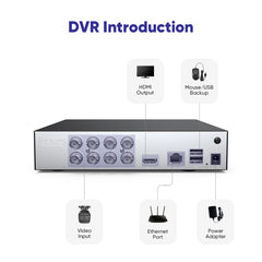 8 Canaux 5MP Système de Caméra de Sécurité Filaire  - DVR Hybride, 4 Caméras Bullet 2MP, Intérieur & Extérieur, Détection Intelligente de Mouvement, Accès à Distance