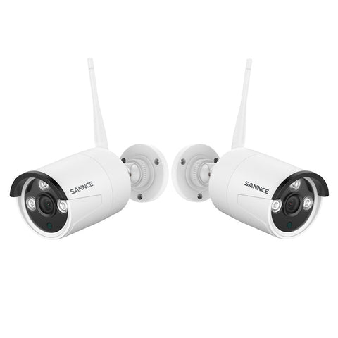 3MP Caméra de sécurité sans fil, 2Pcs WiFi IP Caméras pour SANNCE N48WHE/N98WHG NVR, détection humaine AI, fonctionne avec Alexa, vision nocturne 100ft, accès à distance & alertes de mouvement intelligentes