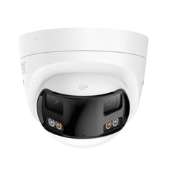 FCD800 - Caméra de sécurité extérieure PoE à double objectif 8MP UHD, vue panoramique à 180°, vision nocturne intelligente à double éclairage, audio bidirectionnel, sirène et alarme actives, détection humaine et de véhicules, IP67