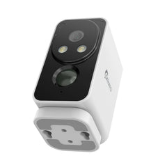 Caméra extérieure sans fil Camstro 2K avec vision nocturne couleur, détection PIR, audio bidirectionnel, IP66, stockage Cloud/Carte SD, compatible Alexa, Wi-Fi 2,4 GHz, batterie rechargeable.