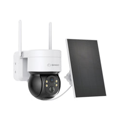Pack of 2, Caméra IP sans fil Panoramique et Inclinaison 4MP - Alimentation sur Batterie/Solaire, Vision Nocturne Couleur, Audio Bidirectionnel, Compatible avec Alexa, Détection de Forme Humaine par PIR