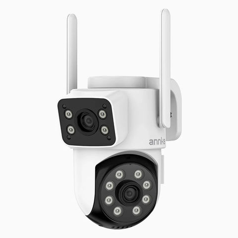 WCD220 - Caméra de Surveillance WiFi Extérieure Double Objectif 4MP, 350° Pan & 90° Tilt, Détection Humaine, Vision Nocturne Double Éclairage, Sirène Active, Audio Bidirectionnel, Cloud & Carte MicroSD jusqu’à 128 Go, Compatible Alexa