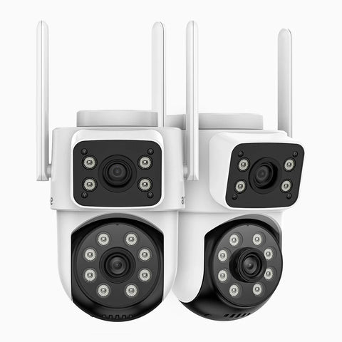 WCD220 - Caméra de Surveillance WiFi Extérieure Double Objectif 4MP, 350° Pan & 90° Tilt, Détection Humaine, Vision Nocturne Double Éclairage, Sirène Active, Audio Bidirectionnel, Cloud & Carte MicroSD jusqu’à 128 Go, Compatible Alexa