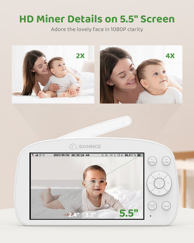 SANNCE 1080p Moniteur pour Bébé Vidéo Avancé, Écran LCD 5,5 pouces avec Baby Monitor HD 1920x1080p