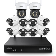 3MP 10 canaux sans fil Système de caméras de vidéosurveillance, 2 PTZ caméras & 8 Bullet caméras , enregistreur NVR 8MP, enregistrement audio, détection humaine IA, compatible avec Alexa