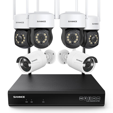 10 Canaux 5MP PT Système de Caméra Sécurité Sans Fil, NVR 8MP, 4 PT Caméra & 2 bullet Caméra, Panoramique & Inclinaison, Audio Bidirectionnel, Étanche IP66, Détection Intelligente de l'IA Humaine, Compatible Avec Alexa