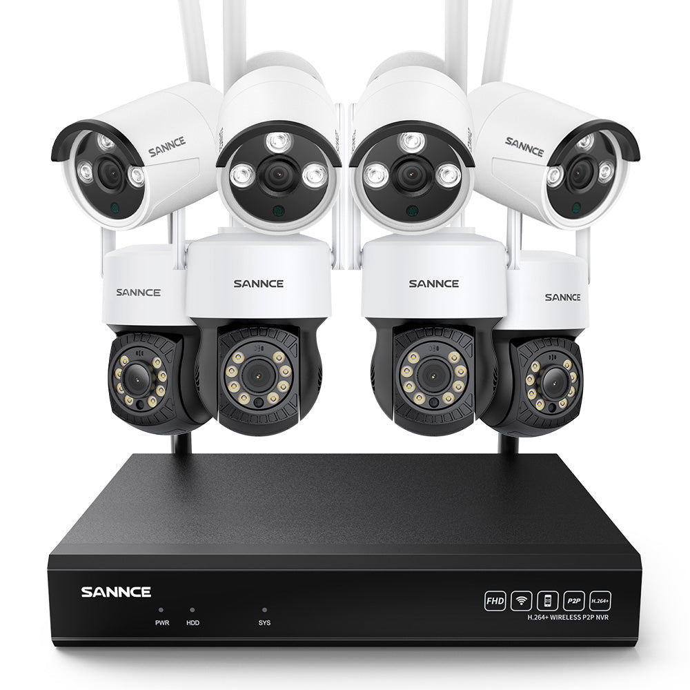 10 Canaux 5MP PT Système de Caméra Sécurité Sans Fil, NVR 8MP, 4 PT Caméra & 4 bullet Caméra, Panoramique & Inclinaison, Audio Bidirectionnel, Étanche IP66, Détection Intelligente de l'IA Humaine, Compatible Avec Alexa