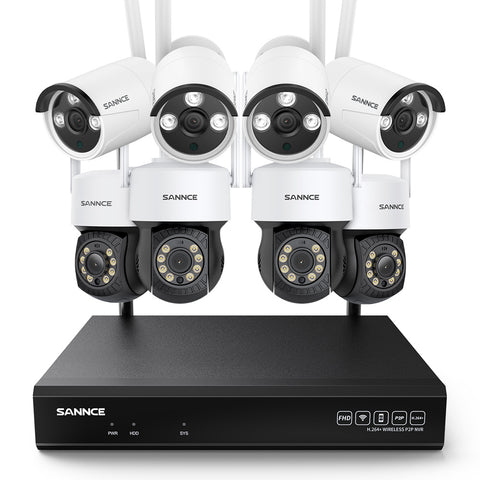 10 Canaux 5MP PT Système de Caméra Sécurité Sans Fil, NVR 8MP, 4 PT Caméra & 4 bullet Caméra, Panoramique & Inclinaison, Audio Bidirectionnel, Étanche IP66, Détection Intelligente de l'IA Humaine, Compatible Avec Alexa