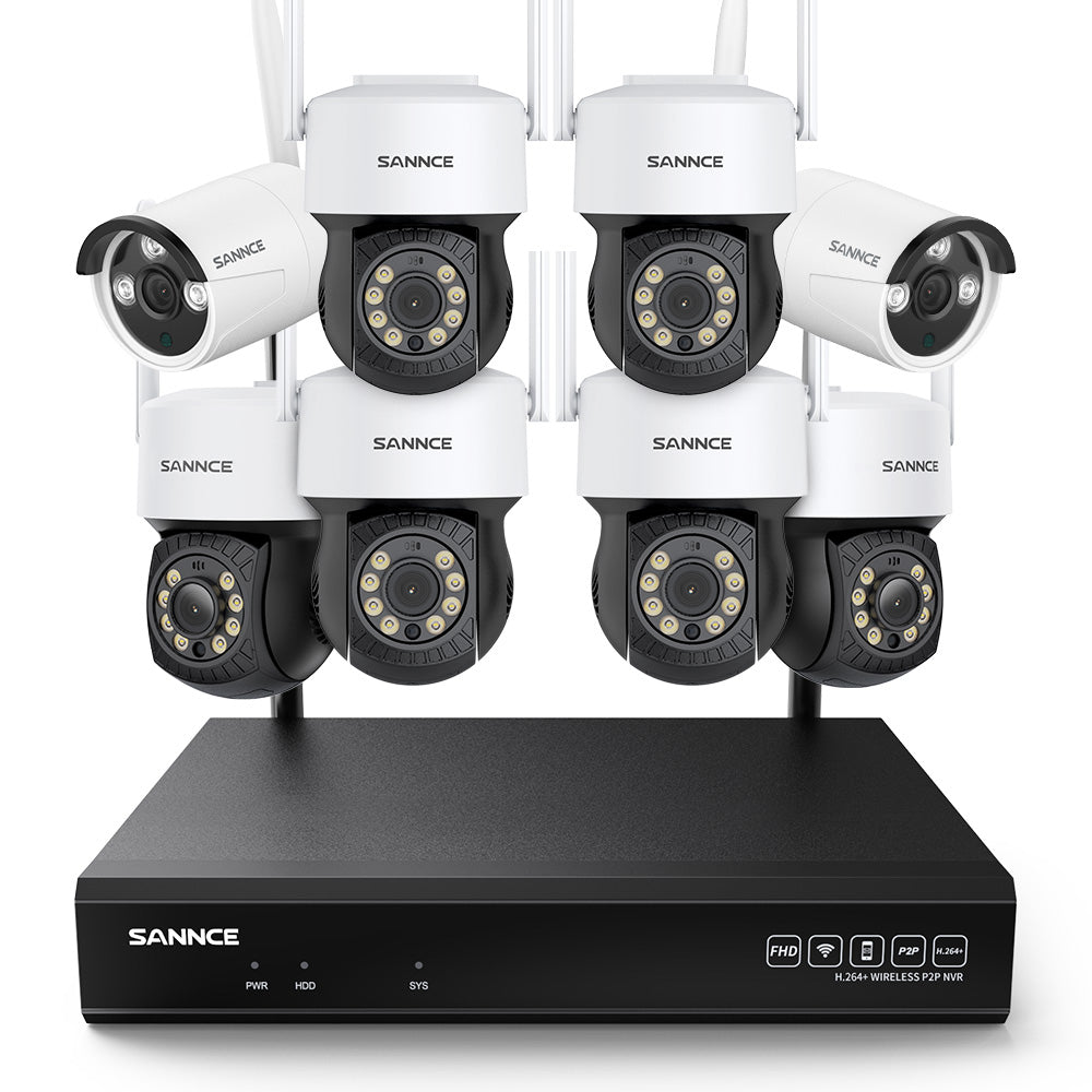 10 Canaux 5MP PT Système de Caméra Sécurité Sans Fil, NVR 8MP, 6 PT Caméra & 2 bullet Caméra, Panoramique & Inclinaison, Audio Bidirectionnel, Étanche IP66, Détection Intelligente de l'IA Humaine, Compatible Avec Alexa