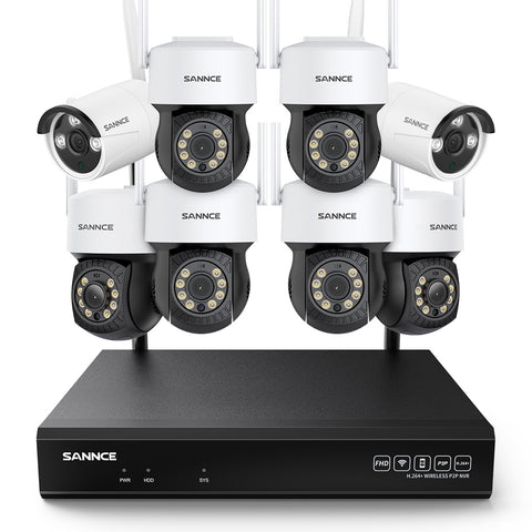 10 Canaux 5MP PT Système de Caméra Sécurité Sans Fil, NVR 8MP, 6 PT Caméra & 2 bullet Caméra, Panoramique & Inclinaison, Audio Bidirectionnel, Étanche IP66, Détection Intelligente de l'IA Humaine, Compatible Avec Alexa