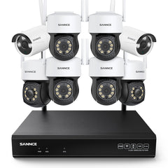 10 Canaux 5MP PT Système de Caméra Sécurité Sans Fil, NVR 8MP, 6 PT Caméra & 2 bullet Caméra, Panoramique & Inclinaison, Audio Bidirectionnel, Étanche IP66, Détection Intelligente de l'IA Humaine, Compatible Avec Alexa