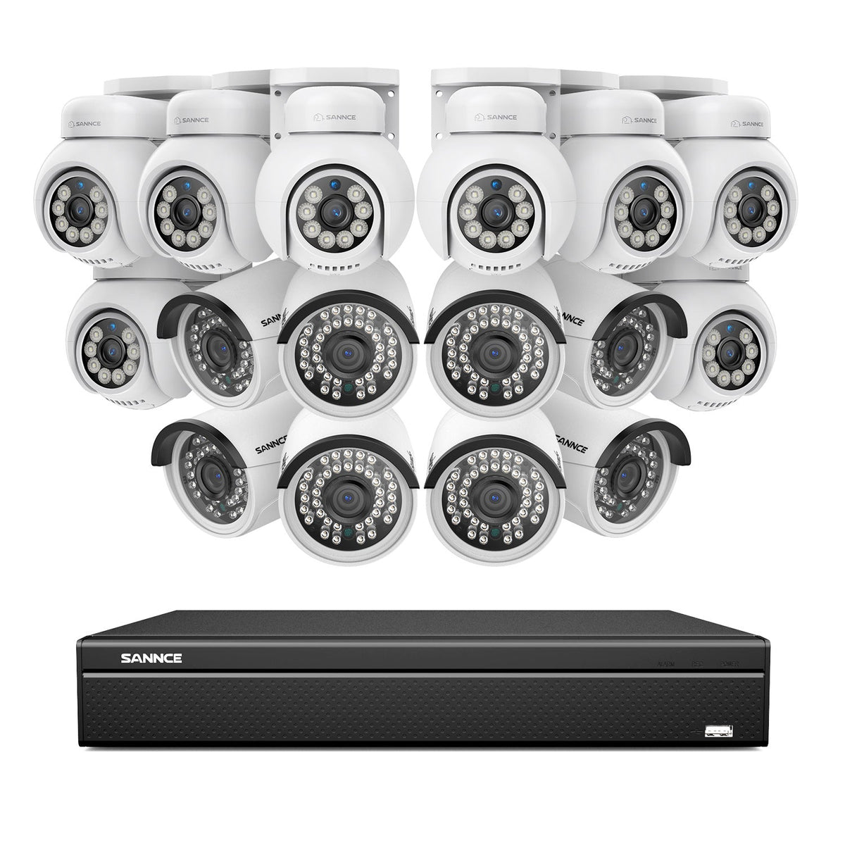 16 canaux 4K PoE PTZ Système de caméras de sécurité, 8MP caméras IP PoE extérieures , Pan & Tilt, NVR compatible ONVIF, audio bidirectionnel, détection intelligente humaine/vehicule (8x caméras PT+8x caméras IP)