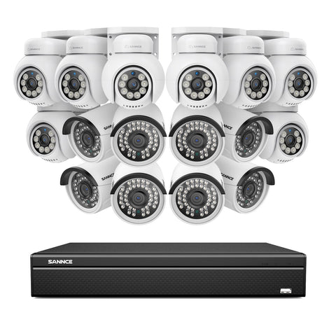 16 canaux 4K PoE PTZ Système de caméras de sécurité, 8MP caméras IP PoE extérieures , Pan & Tilt, NVR compatible ONVIF, audio bidirectionnel, détection intelligente humaine/vehicule (8x caméras PT+8x caméras IP)