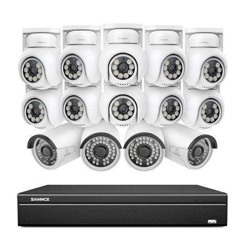 16 canaux 4K PoE PTZ Système de caméras de sécurité, 8MP caméras IP PoE extérieures , Pan & Tilt, NVR compatible ONVIF, audio bidirectionnel, détection intelligente humaine/vehicule (10x caméras PT+4x caméras IP)