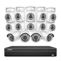 16 canaux 4K PoE PTZ Système de caméras de sécurité, 8MP caméras IP PoE extérieures , Pan & Tilt, NVR compatible ONVIF, audio bidirectionnel, détection intelligente humaine/vehicule (10x caméras PT+4x caméras IP)