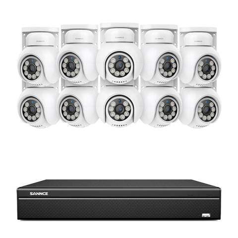 16 canaux 4K PoE PTZ Système de caméras de sécurité, 8MP caméras IP PoE extérieures , Pan & Tilt, NVR compatible ONVIF, audio bidirectionnel, détection intelligente humaine/vehicule