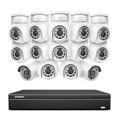 16 canaux 4K PoE PTZ Système de caméras de sécurité, 8MP caméras IP PoE extérieures , Pan & Tilt, NVR compatible ONVIF, audio bidirectionnel, détection intelligente humaine/vehicule (12x caméras PT+2x caméras IP)