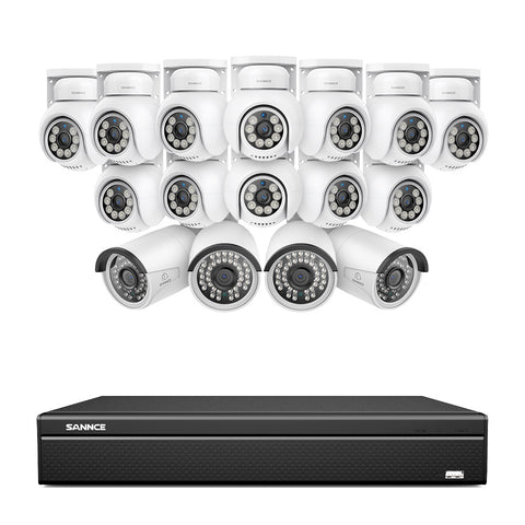 16 canaux 4K PoE PTZ Système de caméras de sécurité, 8MP caméras IP PoE extérieures , Pan & Tilt, NVR compatible ONVIF, audio bidirectionnel, détection intelligente humaine/vehicule (12x caméras PT+4x caméras IP)