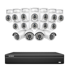 16 canaux 4K PoE PTZ Système de caméras de sécurité, 8MP caméras IP PoE extérieures , Pan & Tilt, NVR compatible ONVIF, audio bidirectionnel, détection intelligente humaine/vehicule (12x caméras PT+4x caméras IP)